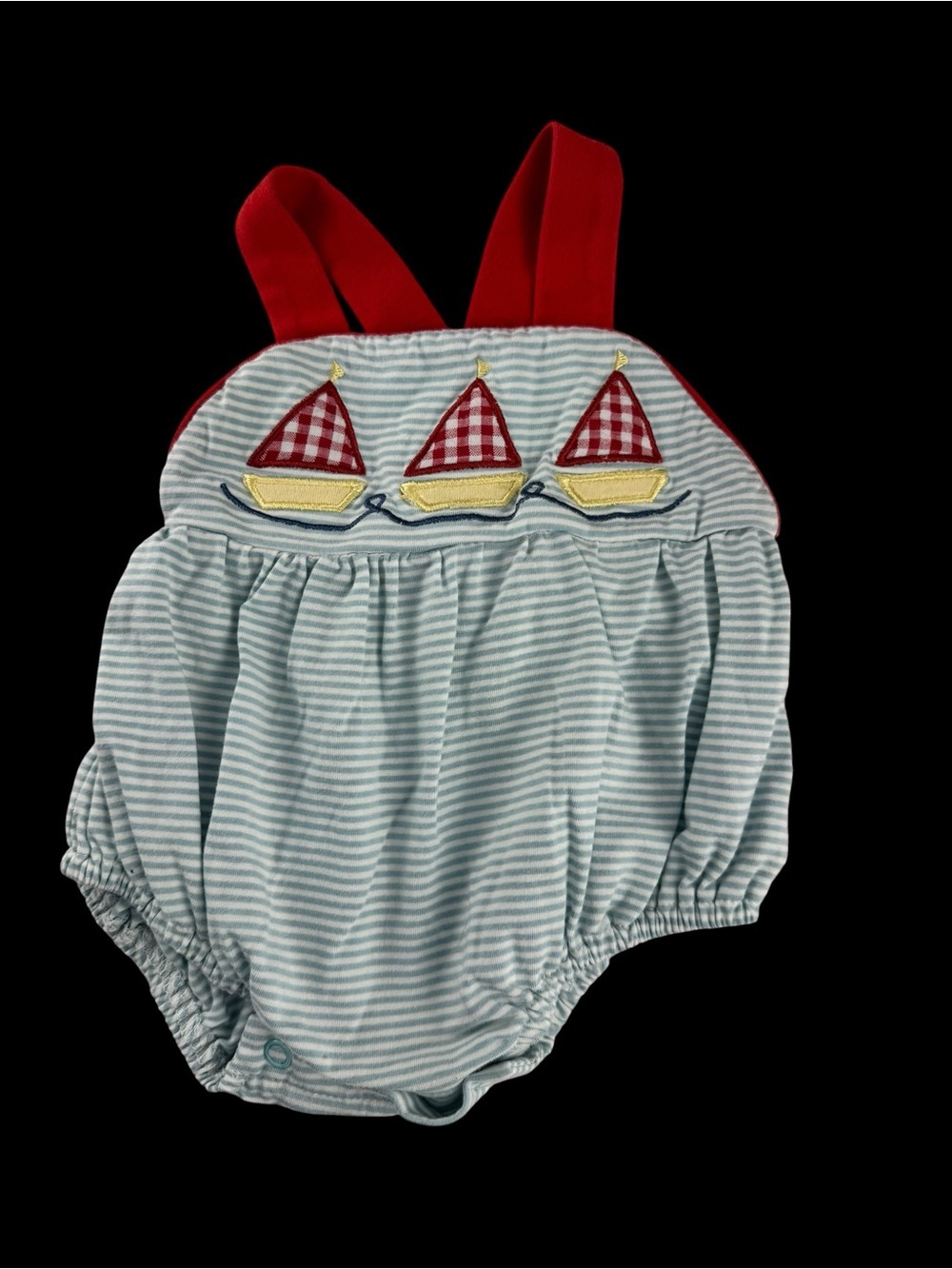 Striped Sailboat Appliqué Baby Bubble Romper - Red Straps